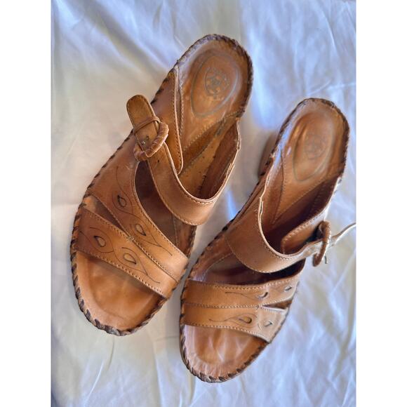 Ariat Leather Slide Wedge Sandals Size 8.5 - Picture 1 of 8